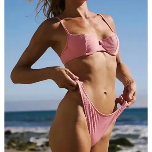 New! Set! Free People x Peony panel balconette highline pant bikini, size XS Pink