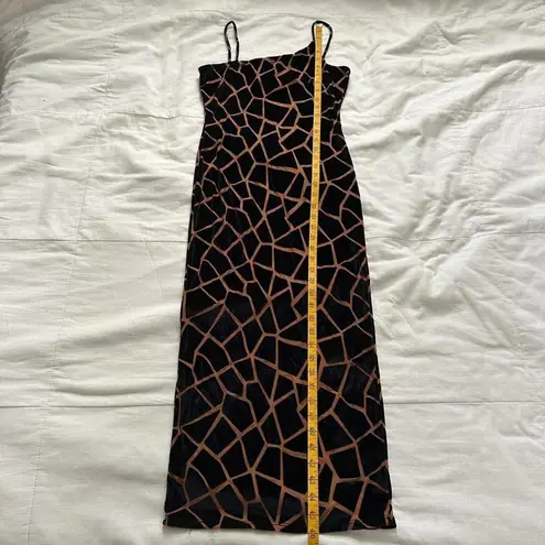 Y2K paper tag Brown black giraffe burnout maxi dress asymmetrical neckline Size M