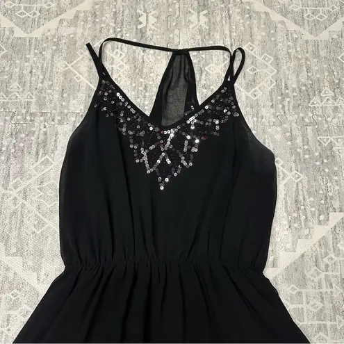 Star Style Black Sheer Embellished Glam Western Sequin Sparkle Mini Dress Size S