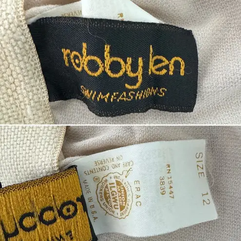 Vintage Robbie Len waffle knit Chevron leotard swimsuit size S/M Blue