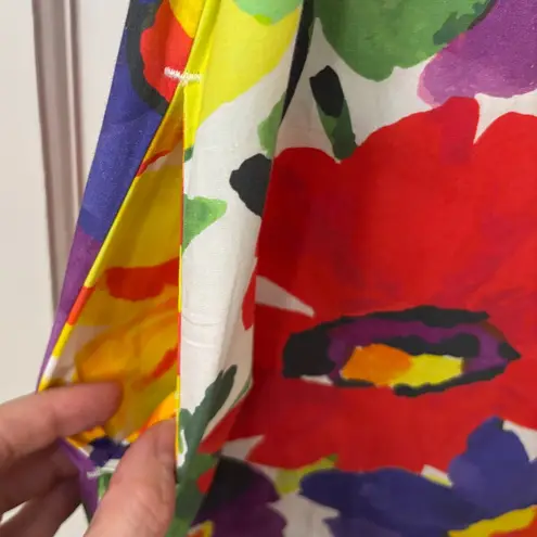 Frances Valentine Floral Print Maxi Resort White Lotus Dress Lg Colorful Cruise