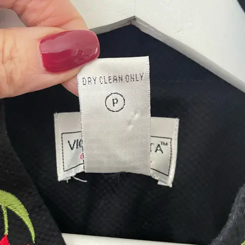 Victor Costa Vintage Floral Embroidered Mandarin Black Knee Length Jacket M Size M