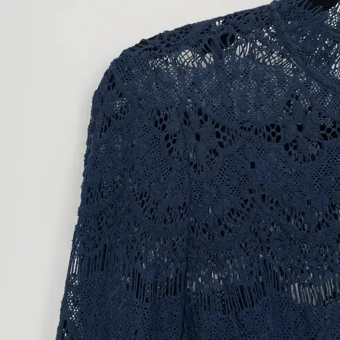 Saylor Anthropologie Navy Blue Long Sleeve Lace Layered Coquette Romper XS
