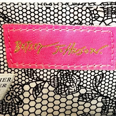 Betsey Johnson Betsey Johnston Hot Pink Quilted Leather Large Clutch Wallet Metal Pewter Bows