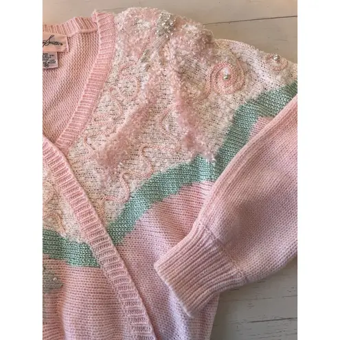 Jaclyn Smith Vtg 80s  Pastel Pearl Beading Bow Shoulder Pads Big Hair Glam