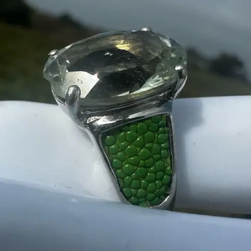 Chi by Falchi Sterling Ring w/ Green Prasiolite & Shagreen Inlay Silver