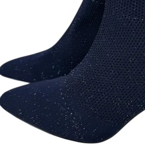 Catherine Malandrino Tammy Navy Glitter Knit Pointed Toe Sock Boots Size 10