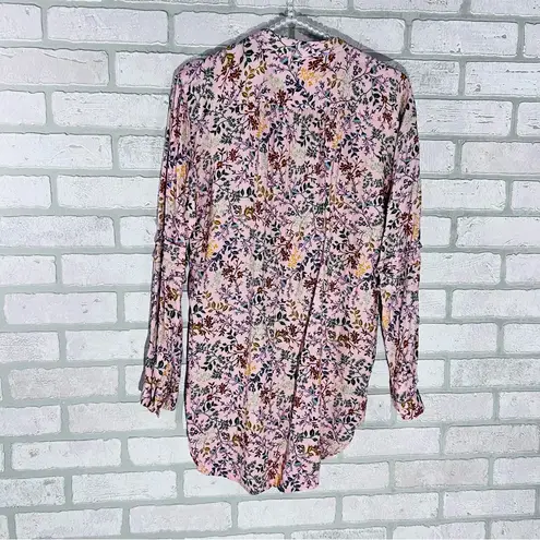 Sundance Floral Print Pintuck Long Sleeve Blouse Size S Pink