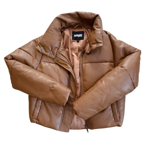 Apparis Brown Faux Leather Puffer Jacket