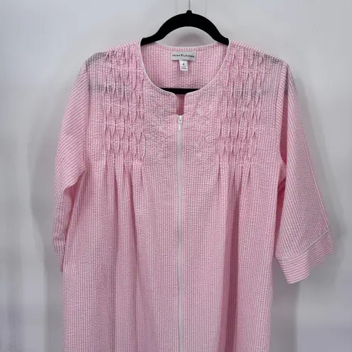 Miss Elaine Full Zip Robe Womens M Pink White Seersucker Cotton Blend VTG Pink Size M