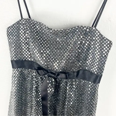 Jessica McClintock For Gunne Sax Black Sequin Bow Waist Holiday Party Dress 1