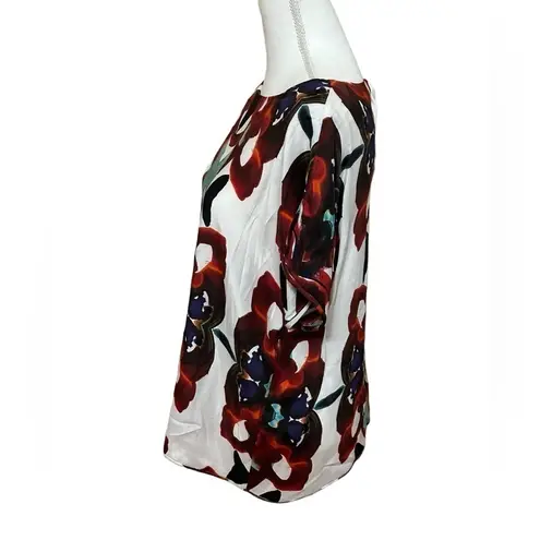 Marie Oliver Multicolor Abstract Print 100% Silk Short Sleeve Blouse