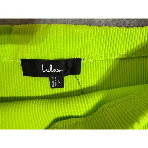 NWT Lulus Size Large Lime Green Ribbed Bodycon Skirt Y2K Neon Stretch Midi