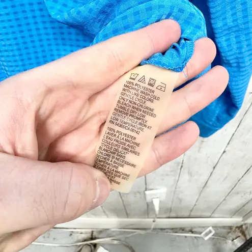 Allison Daley Blouse Women Size Medium Blue Collared Long Sleeve Button Tie Top