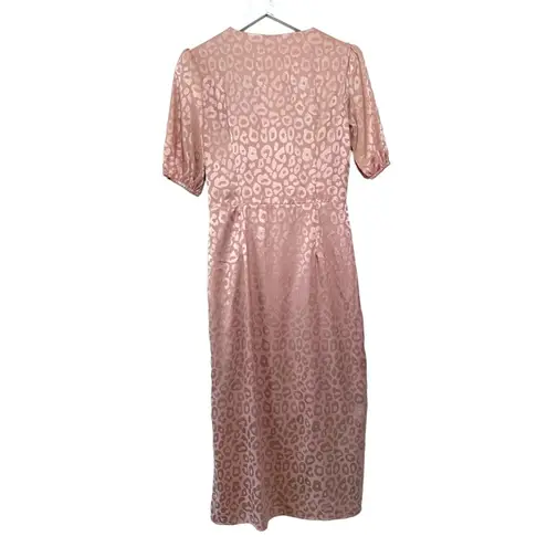 Ivy City Co Blush Pink Satin Leopard Print Wrap Midi Dress Size Medium