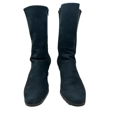 Arche Suede Wedge Tall High Boots Side Zip Leather Stripe Black Size 38 US 7