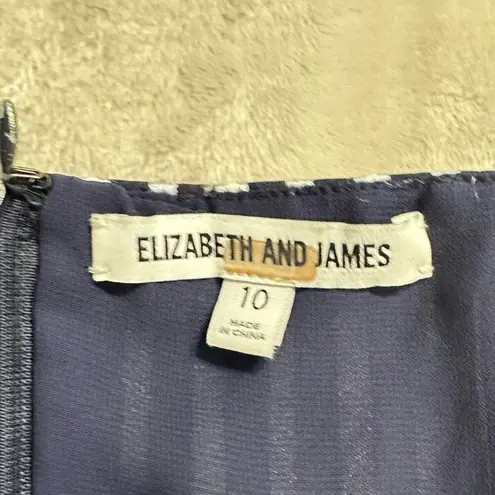 Elizabeth and James Jewel Midi Dress Women's 10 Navy White Striped Shift Ruffle