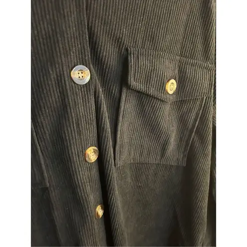 NEW Corduroy Button Down Oversized Tunic Dress Pockets Midi S Black