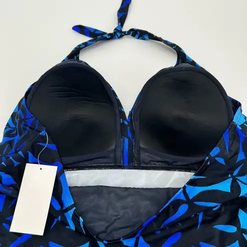 NEW Swimsuits for all sapo print women's blue & black halter tankini top size 24