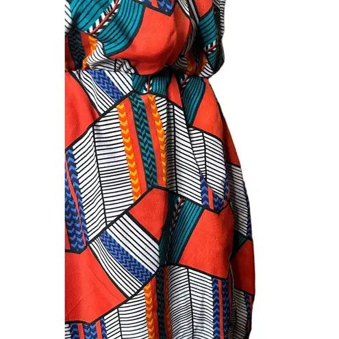 City Triangles  Geometric Print Elastic Waist Blouson Strapless Dress w/Pockets M