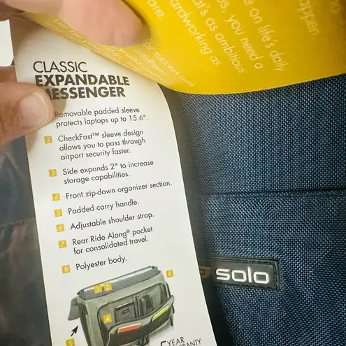 NWT SOLO Navy Expandable 15.6” Laptop Messenger Briefcase Shoulder Bag Blue