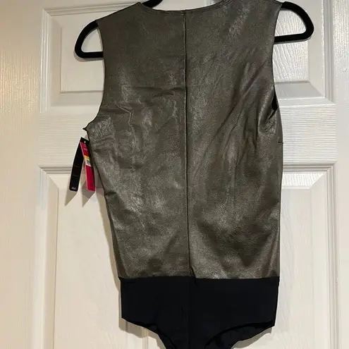 Commando  Gunmetal V Neck Faux Leather Bodysuit