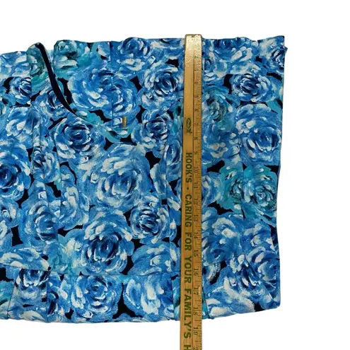 Carmen Marc Valvo Luxe by  Blue Floral Sleeveless Pleated Cocktail Dress 8 Summer