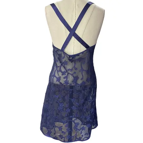 Halston Heritage HALSTON Navy blue semi-sheer X back chemise nightie with floral Size SMALL