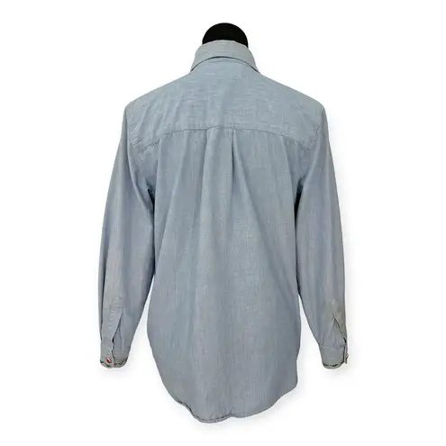 Karen Scott | S | VINTAGE Pumpkin Embroidered Cotton Chambray Button-Down Shirt
