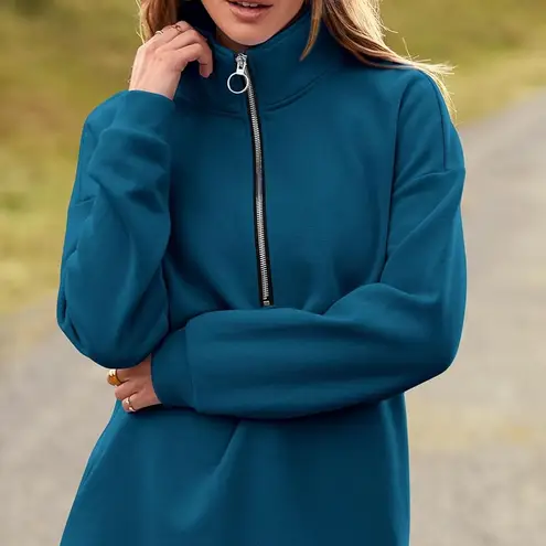 PRETTYGARDEN Women's Causal 1/4 Zip Pullover Long Sleeve Lake Blue. Size Small