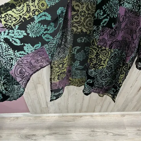Vintage Caroline Rose Silk Sheer Velvet Duster Tunic Artsy Top Womens XL Black