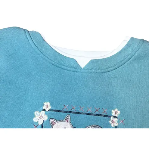 Hasting & Smith Vintage Cat Embroidered Sweater Womens XL Blue Crewneck Layered