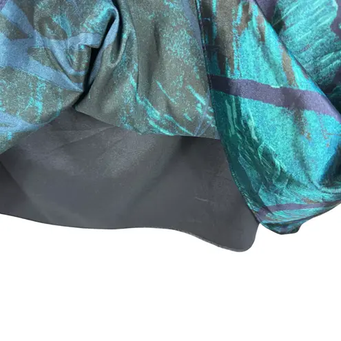 T Tahari Blue Patterned Sleeveless Pleated Neckline Satin Zip Up Back Blouse XL