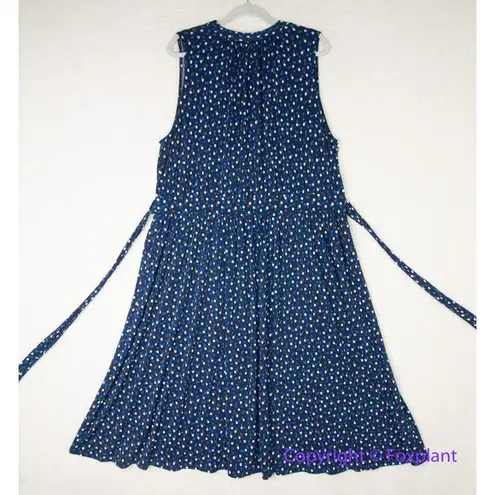 Leota women's navy blue dot print tie neck dress with waist tie, size XL