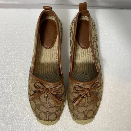 Coach NWOT  Carson Espadrille Loafers Women's 9.5 Khaki/Saddle Flats Logo Tassels