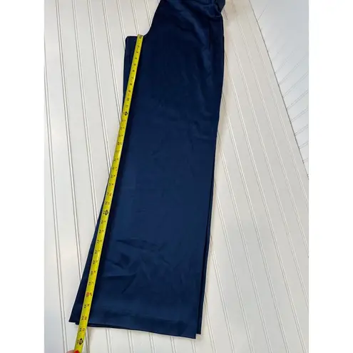 Halston Heritage Halston Wide Leg Pants Navy Blue Satin Gorgeous High Waisted Belted Size 14