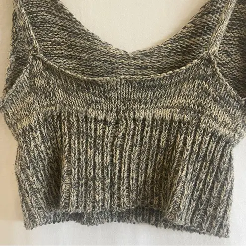 Pins and Needles Knit Crop Top Tank Womens Small Deep V Neck Ribbed Urban Y2K Gray