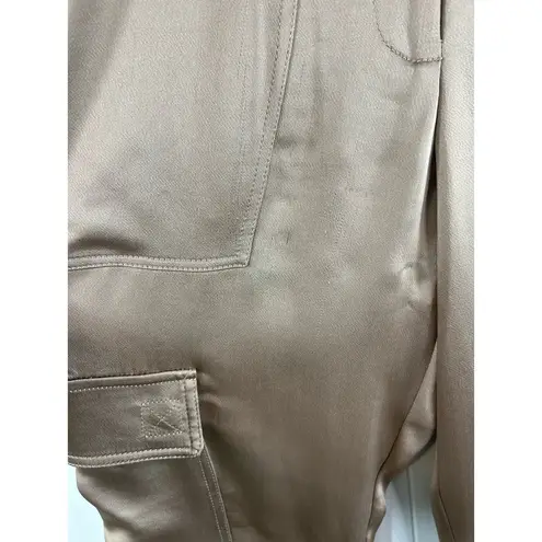 Jonathan Simkhai Carolina Satin Cargo Pant in Nutmeg. Size 4. *with Flaw*