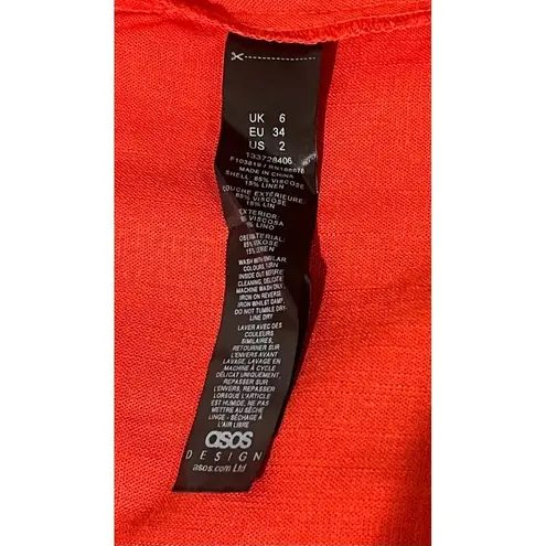 ASOS DESIGN Womens Orange Linen Blend Button Down Long Sleeve Shirt Top Size 2