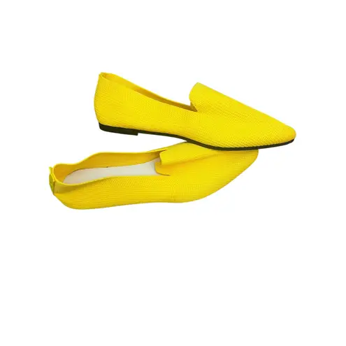 Womens Knit Pointed Toe Loafers Slip On Flats Comfort Casual Shoes Yellow Size 10