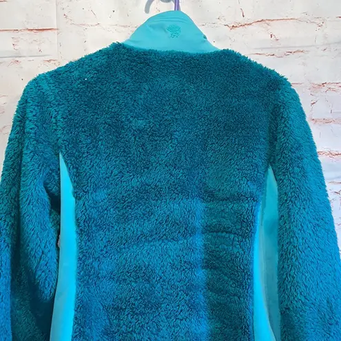 Mountain Hardwear fuzzy jacket womens small teal pockets full zip up warm