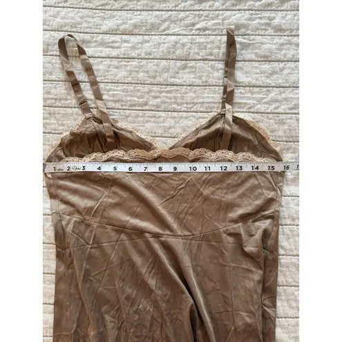 Vintage Satin Slip Dress Brown 60s 70s Lace Bust~32” Length~35” Pin