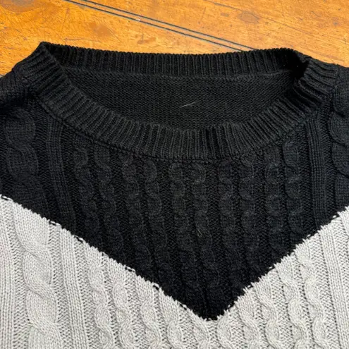 Womens Black White Chevron Cable Knit Sweater Long Sleeve Pullover Size L Size L