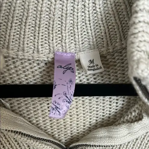 Alya Cream Quarter Zip Sweater with Textured Knit