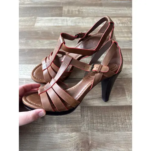 Womens Boden Leather Fisherman Strappy Cone Heel Sandals size 38 Boho Minimalist Brown