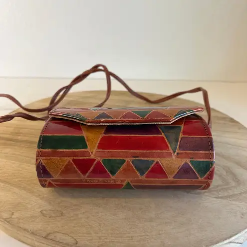 Vintage Patchwork Genuine Leather India Made Square Small Crossbody Bag Tan