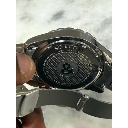 SO&CO New York Men’s Blue Dial Watch Date Day Stainless Steel 100M Quartz Silver