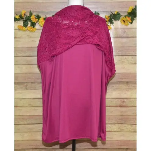Catherine's Plum Magenta Blouse Top Size 4X Lacey Floral Pattern Stretch Purple