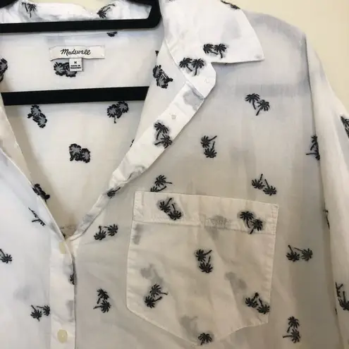 Madewell Palm Tree Print Tie Front Button Shirt