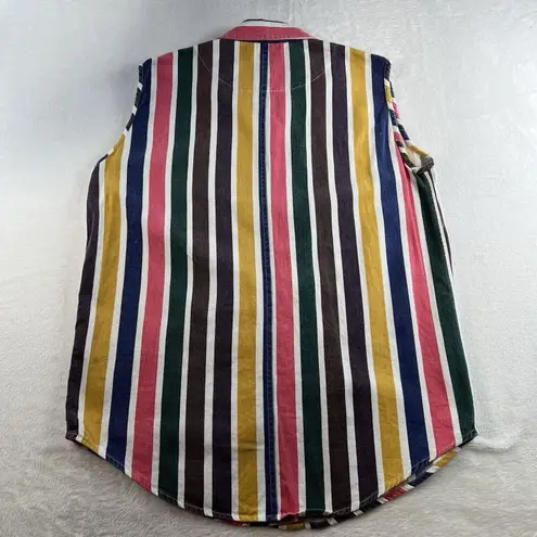 90s Vtg L Large Striped Button Up Shirt Sleeveless Grunge Boho Streetwear Hippie